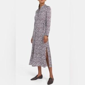 Theory Belted Maxi Shirtdress Brushed Dot Viscose Sz. L NWOT
